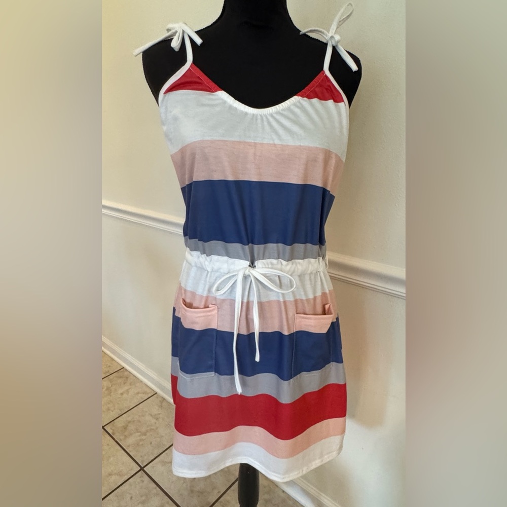 Amazon Essentials Women's Striped Dress - Red, Blue, Pink, White